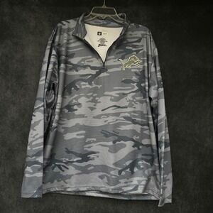 Zubaz NFL Detroit Lions Mens L Grey Camo Quarter Zip Pullover Performance Top